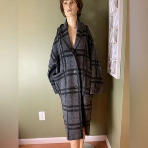 Zara Gray Plaid wool sweater coat duster size medium